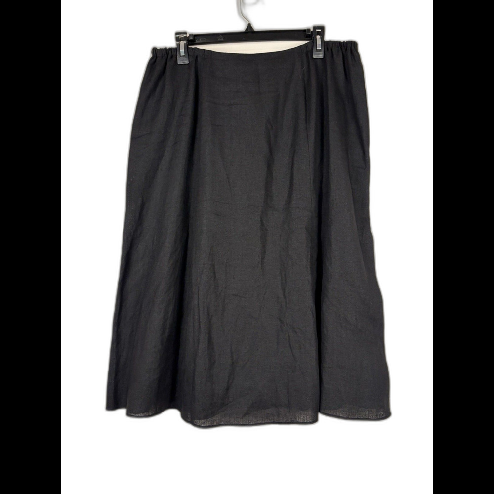 Talbots Black Irish 100% Linen Midi Skirt 16W Petite Classic Quiet Luxury